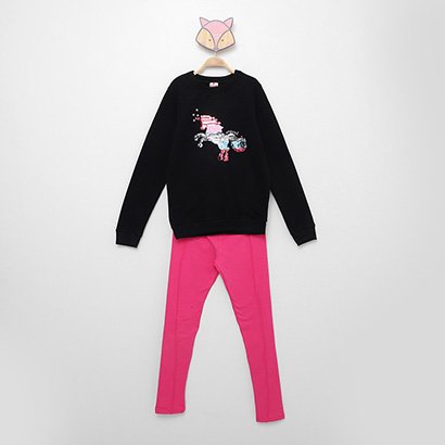 Conjunto Infantil Longo Brandili Blusa e Legging Unicórnio Paetê Menina - Feminino