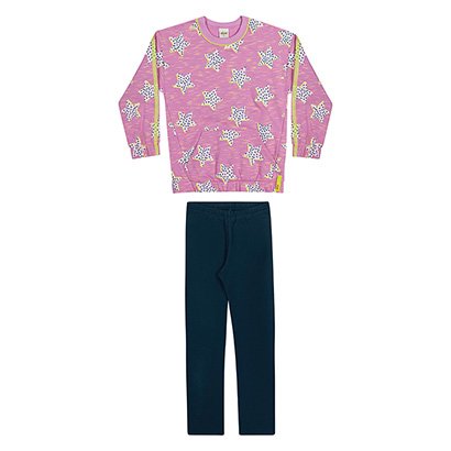 Conjunto Infantil Longo Elian Estrelas Blusa Moletom + Legging Menina - Feminino