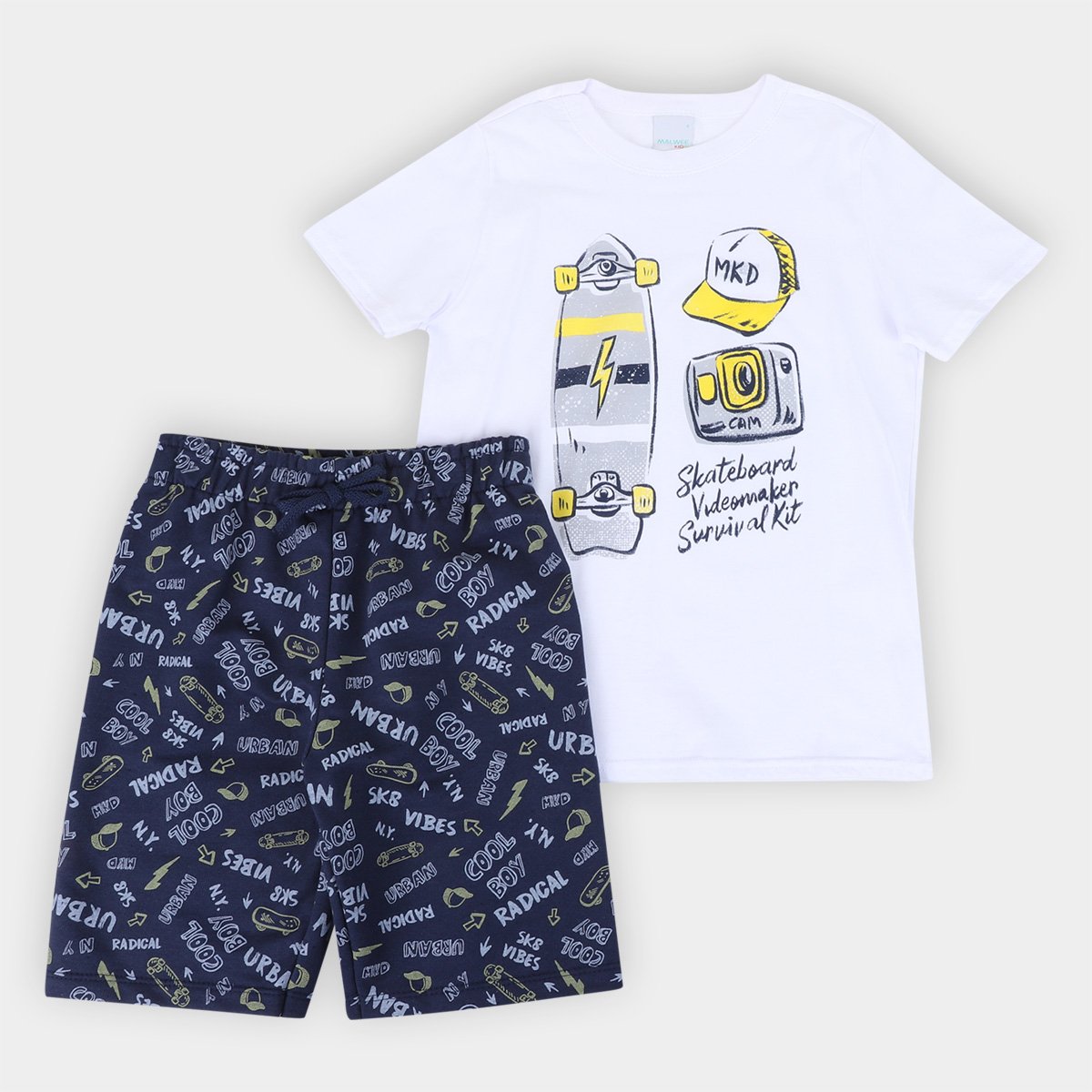 Conjunto Infantil Malwee Camiseta+Bermuda Moletom Botonê Maasculino - Branco Menor preço em Conjunto Infantil Malwee Camiseta+Bermuda Moletom Botonê Maasculino - Branco