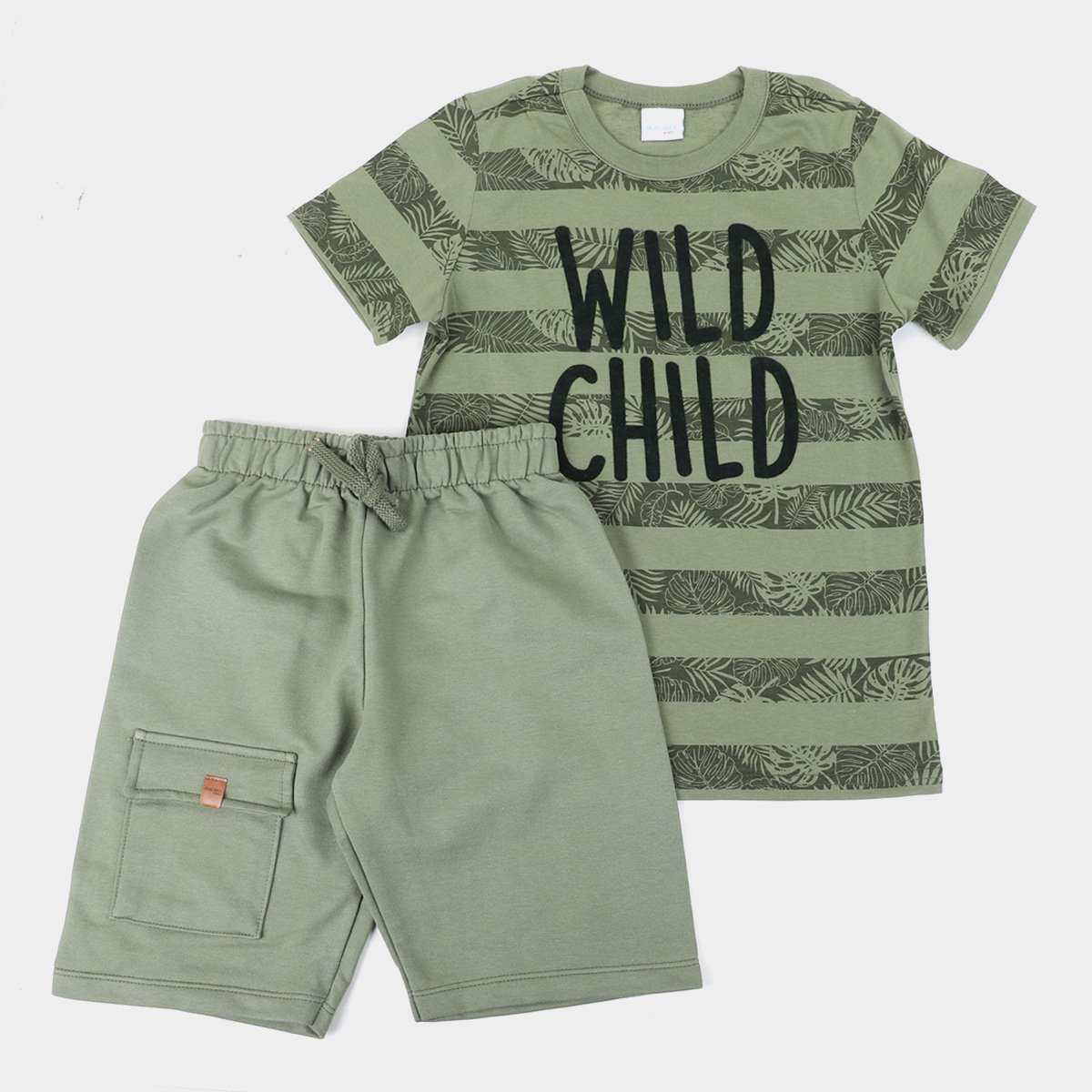 Conjunto Infantil Malwee Estampado Masculino - Verde Militar Menor preço em Conjunto Infantil Malwee Estampado Masculino - Verde Militar