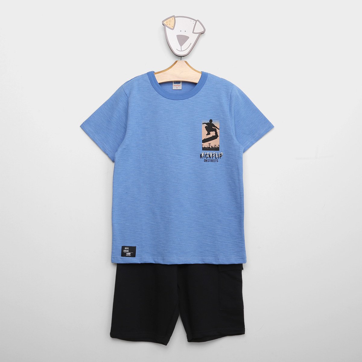 Conjunto Infantil Marlan Skate Camiseta + Bermuda Menino - Azul Menor preço em Conjunto Infantil Marlan Skate Camiseta + Bermuda Menino - Azul