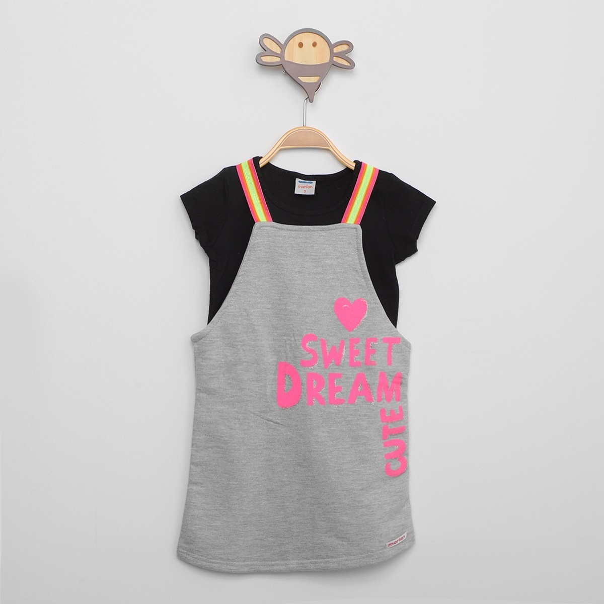 Conjunto Infantil Marlan Sweet Dream Blusa + Salopete Menina - Preto Menor preço em Conjunto Infantil Marlan Sweet Dream Blusa + Salopete Menina - Preto