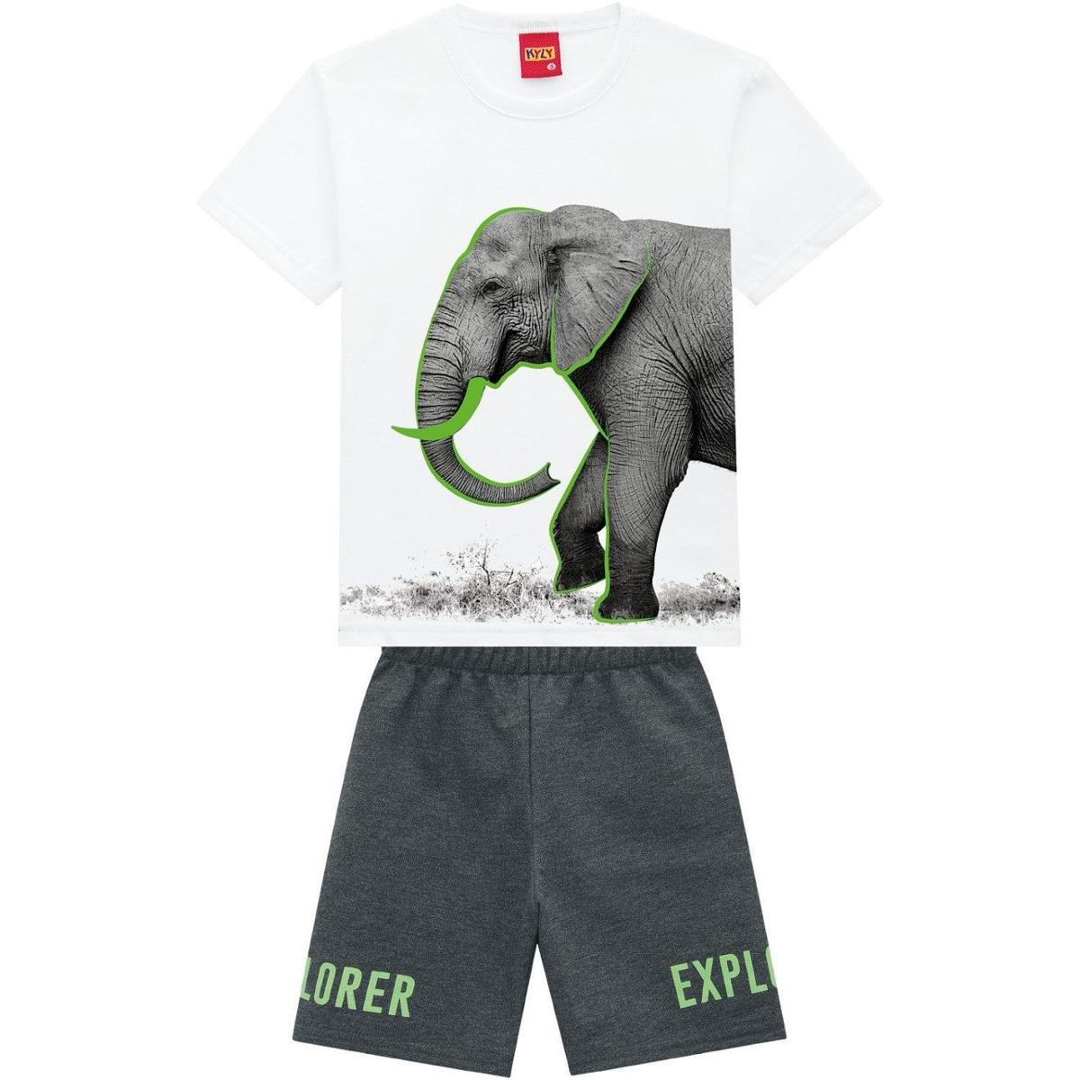 Conjunto Infantil Masculino Camiseta + Bermuda Kyly 111585.0001.6 Kyly - Branco+Cinza Menor preço em Conjunto Infantil Masculino Camiseta + Bermuda Kyly 111585.0001.6 Kyly - Branco+Cinza