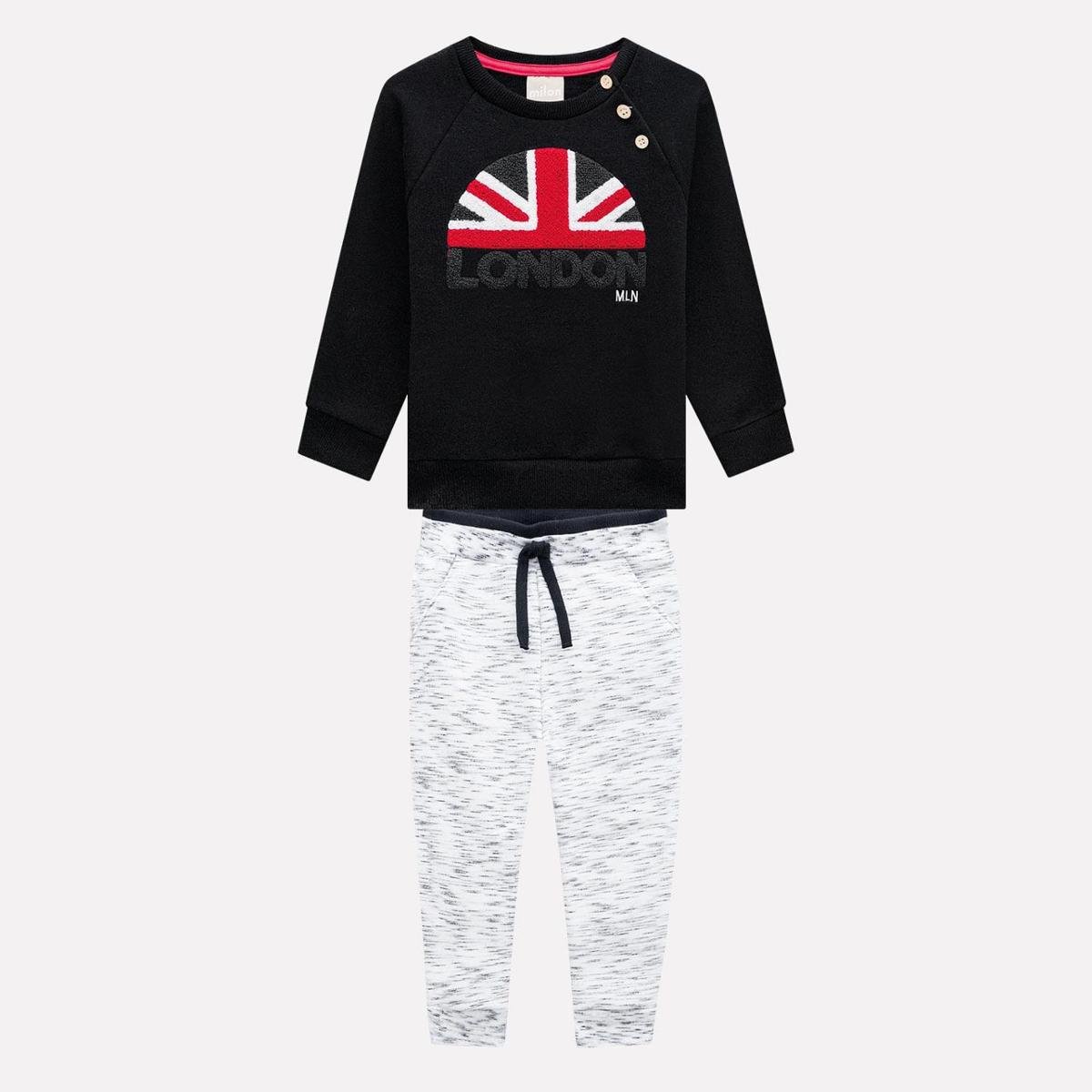 Conjunto Infantil Masculino Casaco + Calça Milon 13015.0020.3 Milon - Preto+Cinza Menor preço em Conjunto Infantil Masculino Casaco + Calça Milon 13015.0020.3 Milon - Preto+Cinza