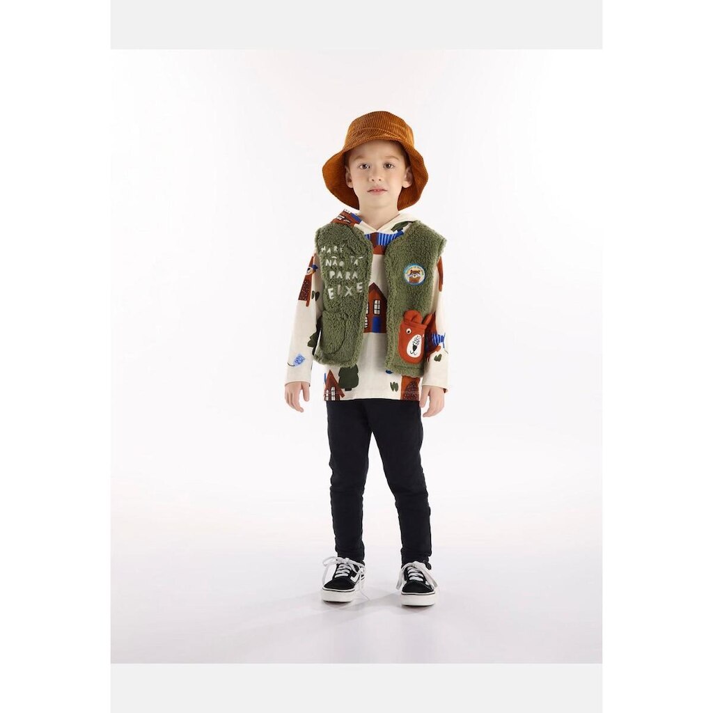 Conjunto Infantil Masculino com Camiseta, Calça e Colete Urso Amigo Três e Já