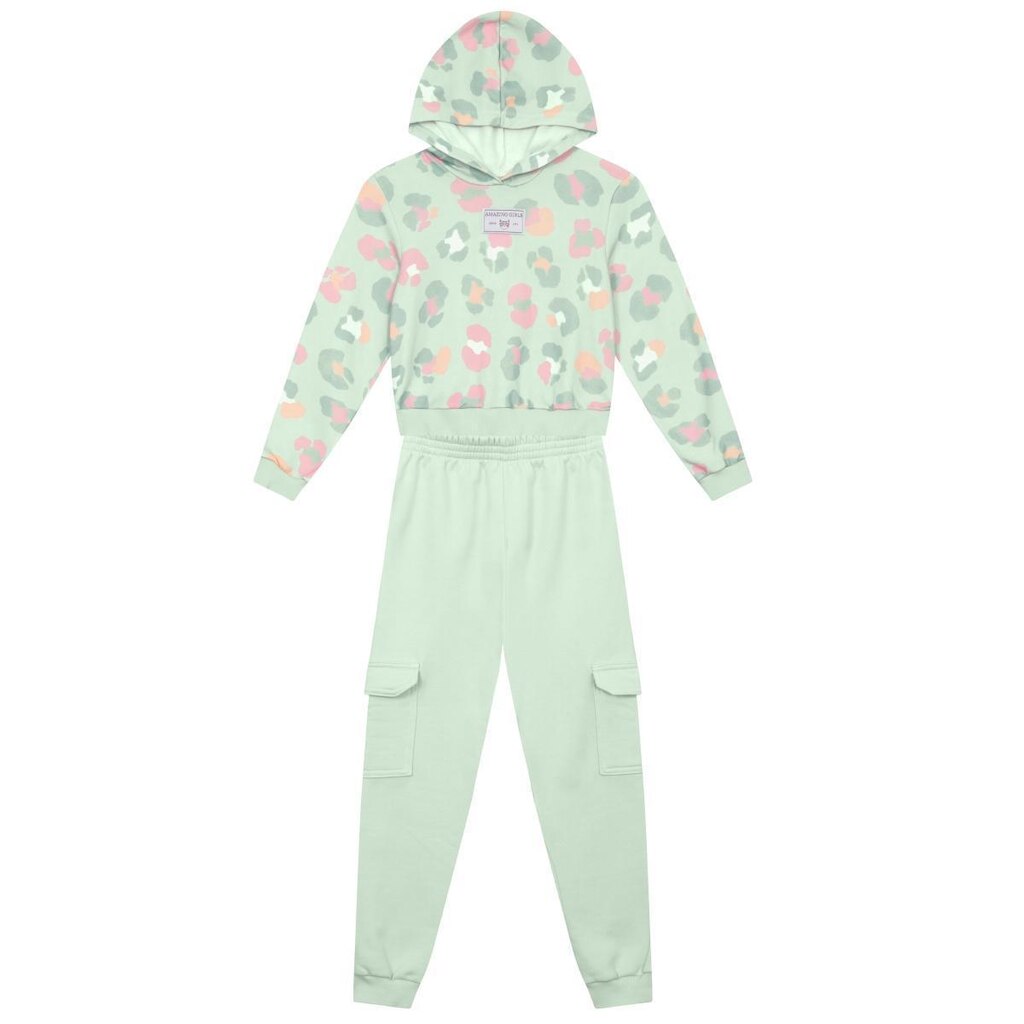 Conjunto infantil menina animal print em moletom Brandili
