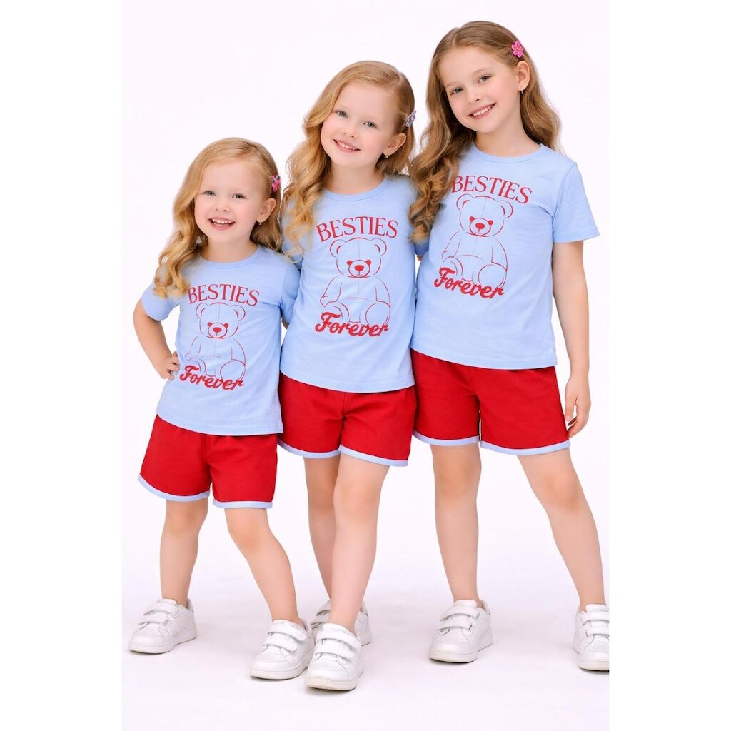 Conjunto Infantil Menina Blusa Besties Forever e Shorts Vermelho 4YOU- Cativa