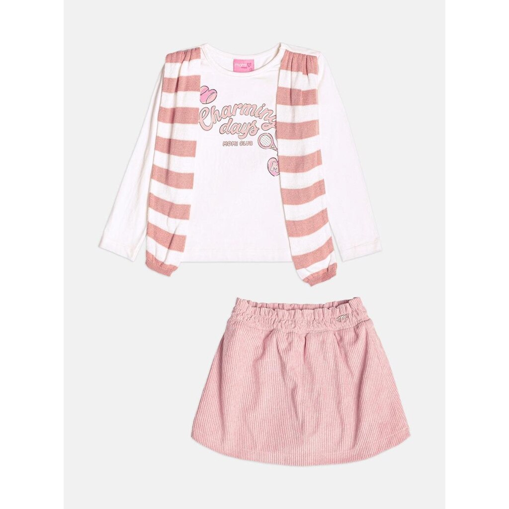 Conjunto Infantil Menina Blusa Com Cachecol/Saia Veludo Momi