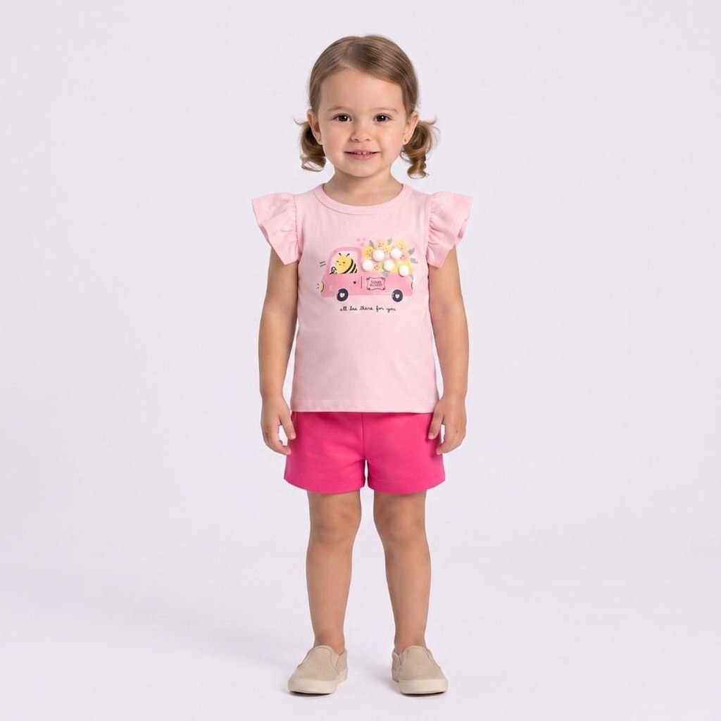 Conjunto Infantil Menina Blusa E Shorts Abelhinha Rovi Kids