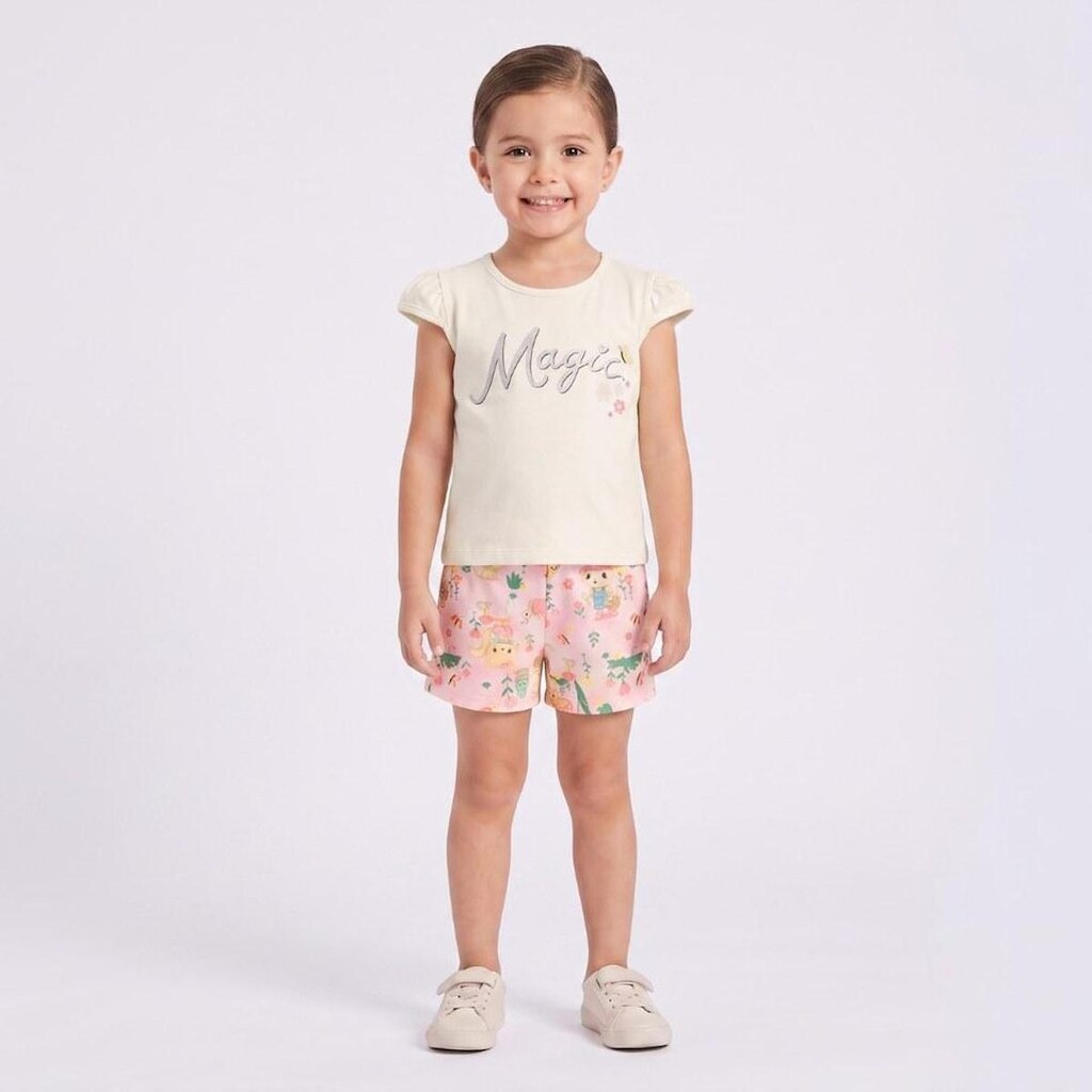 Conjunto Infantil Menina Blusa E Shorts Estampados Rovi Kids