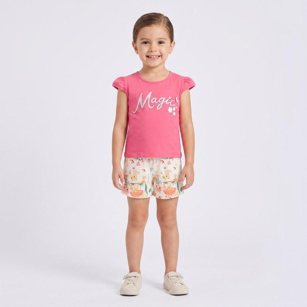 Conjunto Infantil Menina Blusa E Shorts Estampados Rovi Kids
