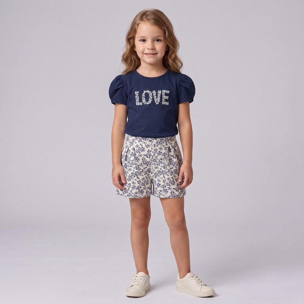Conjunto Infantil Menina Blusa E Shorts Love Rovi Kids