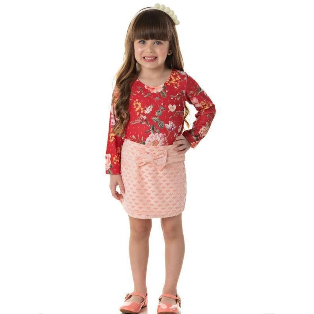 Conjunto Infantil Menina Blusa Em Boulevard E Saia Em Pêlo Com Short Tam 1 a 3 - Pic Nic