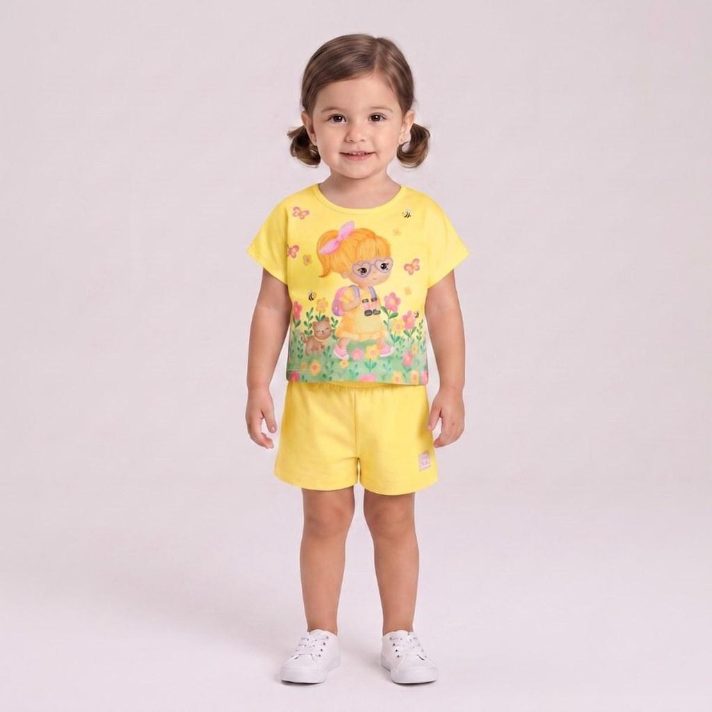 Conjunto Infantil Menina Blusa Estampada E Shorts Rovi Kids