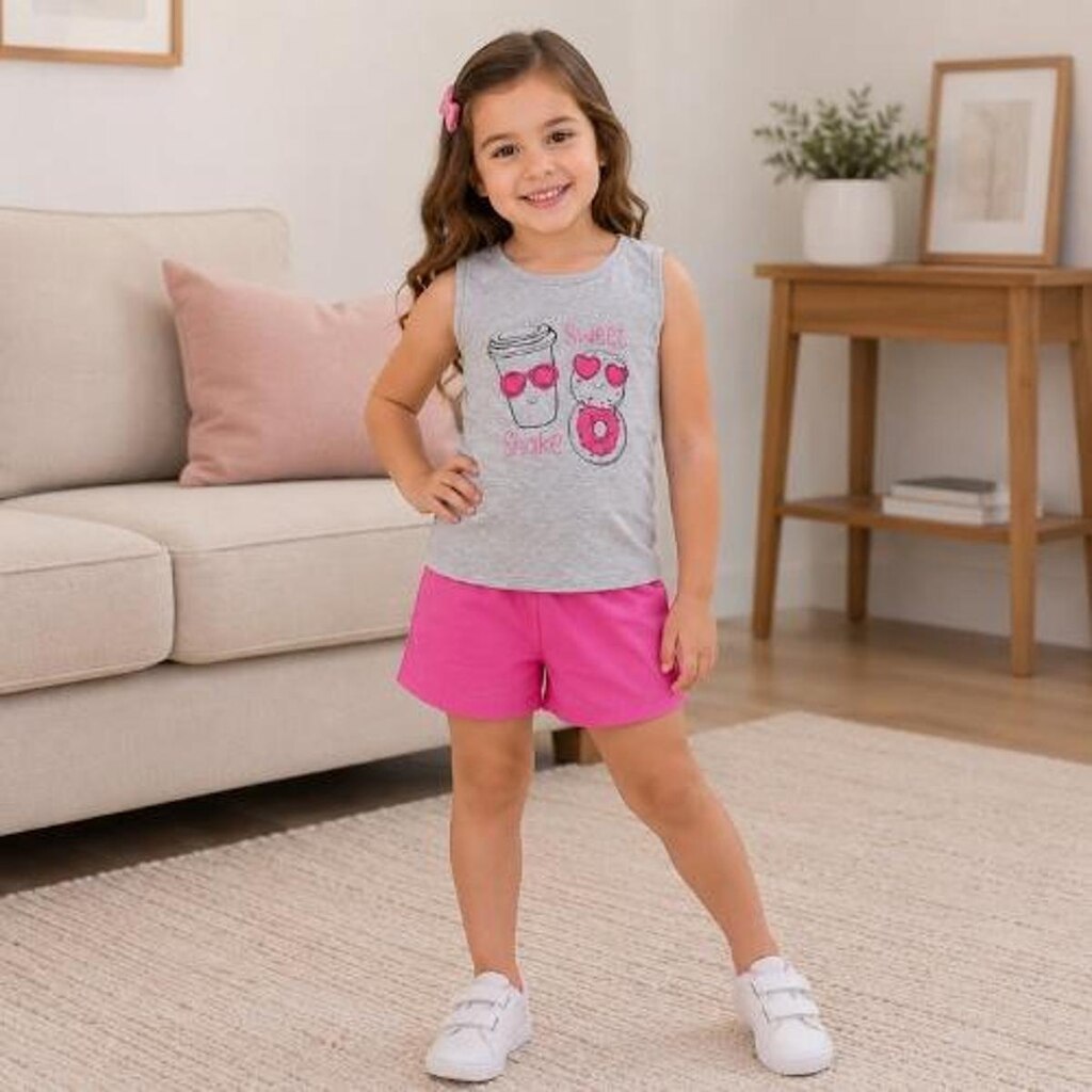 Conjunto Infantil Menina Blusa Estampada Sweet Shake e Shorts Texturizado 4YOU- Cativa