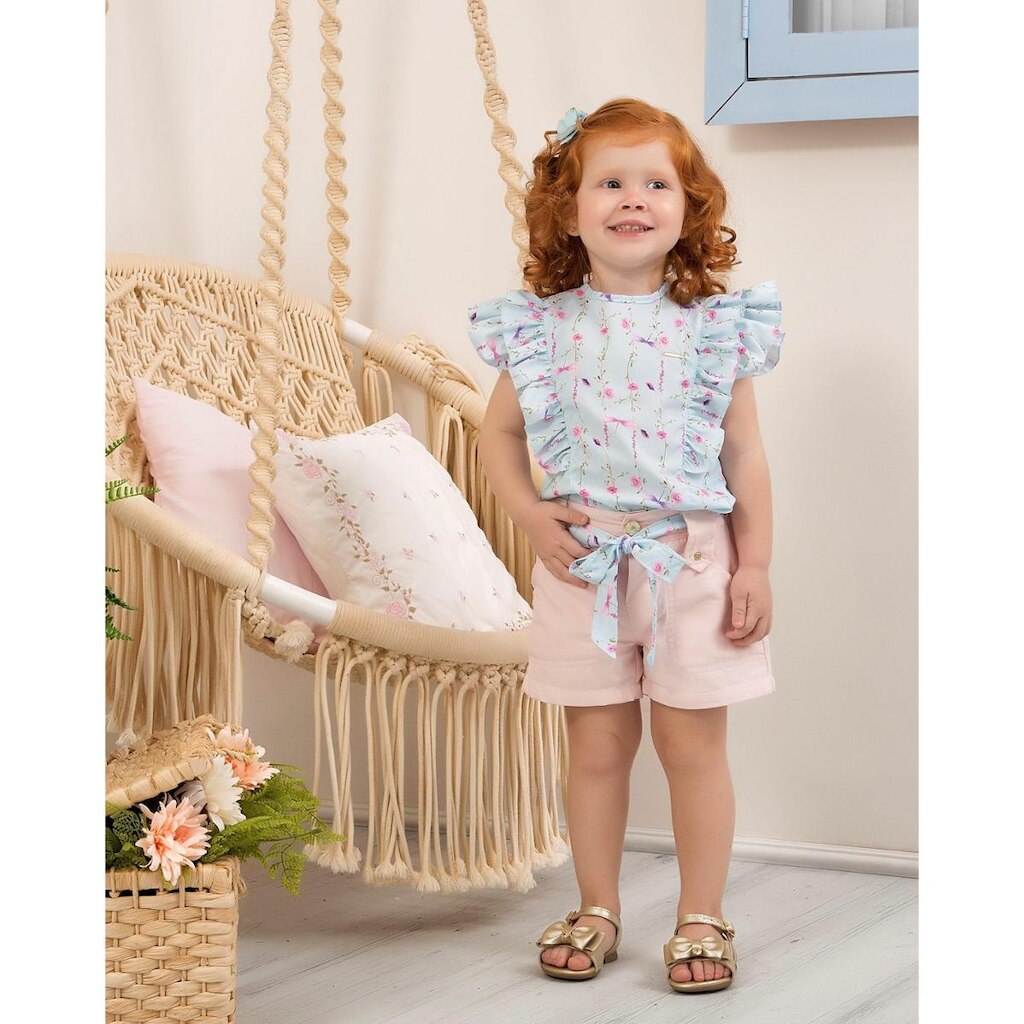 Conjunto Infantil Menina Blusa Manga Curta+Short Aconchego