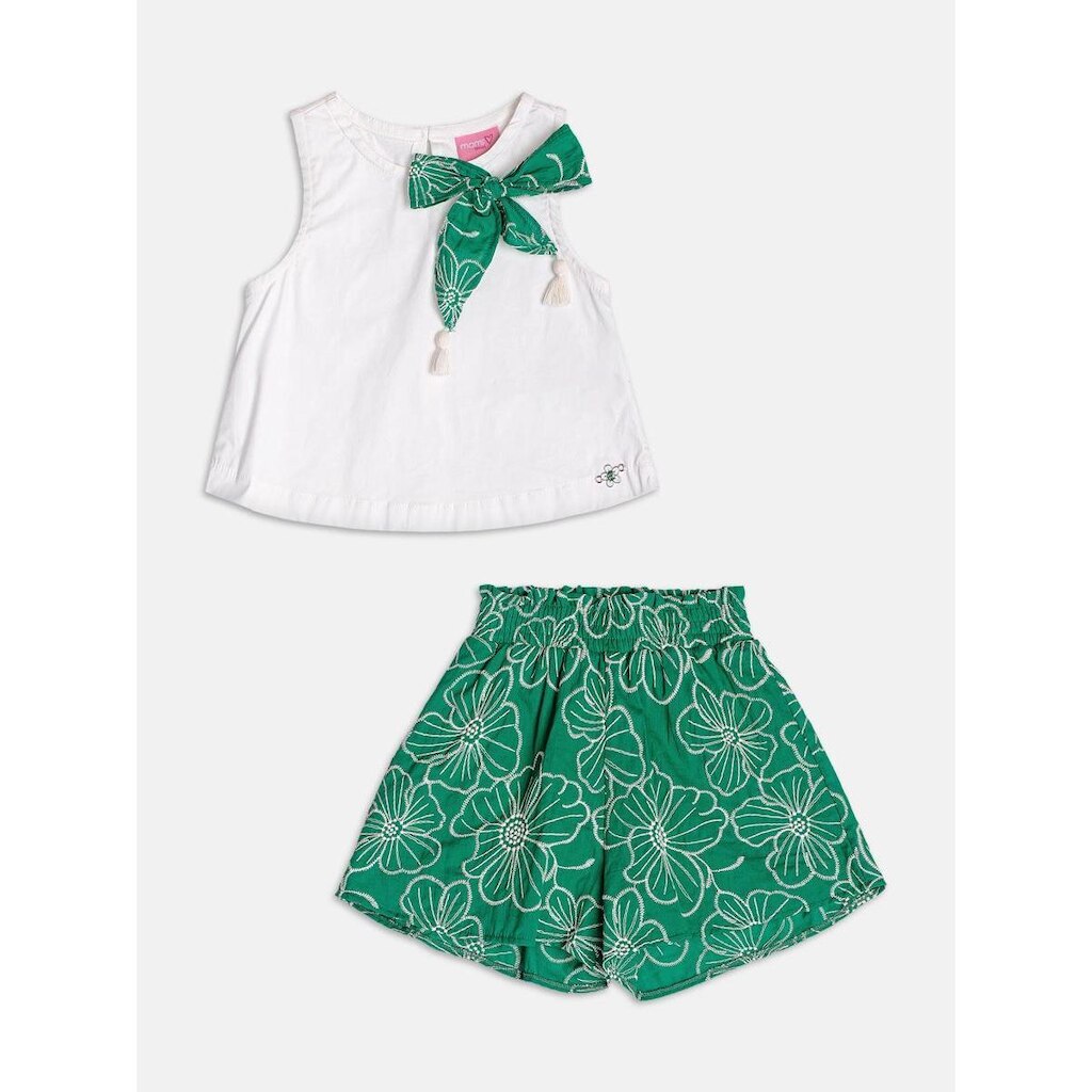 Conjunto Infantil Menina Blusa Off White/Shorts Bordado Momi