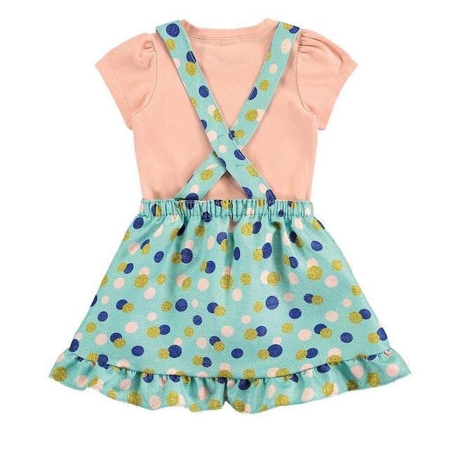 Conjunto Infantil Menina Blusa Saia-Short Gatinha Rosa Azul Glinny