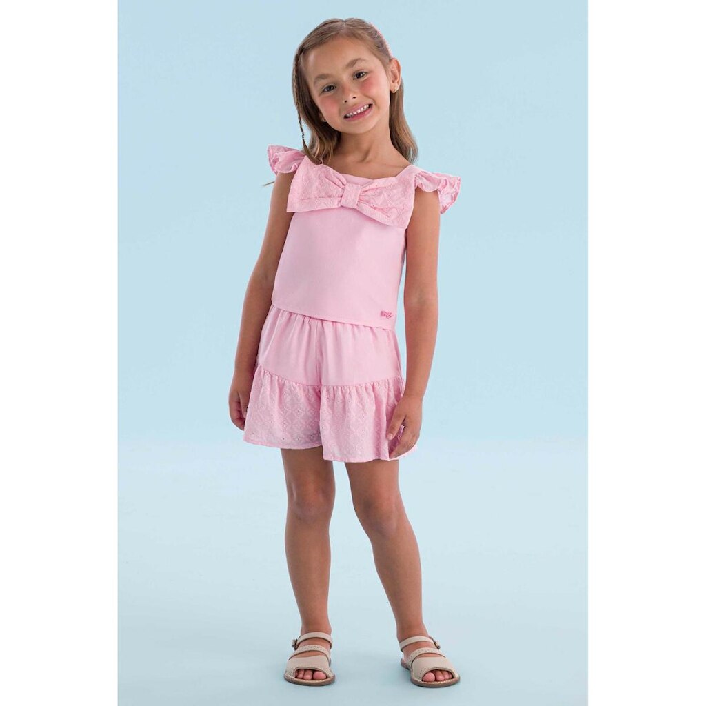 Conjunto Infantil Menina Blusa/Short Rosa em Laise Mon Sucré