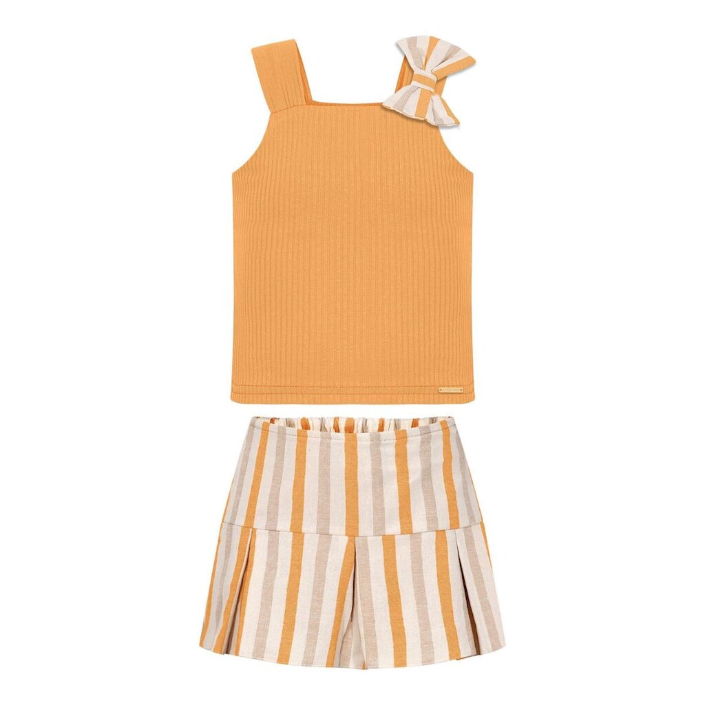 Conjunto Infantil Menina Blusa/Short Saia Laranja Alakazoo