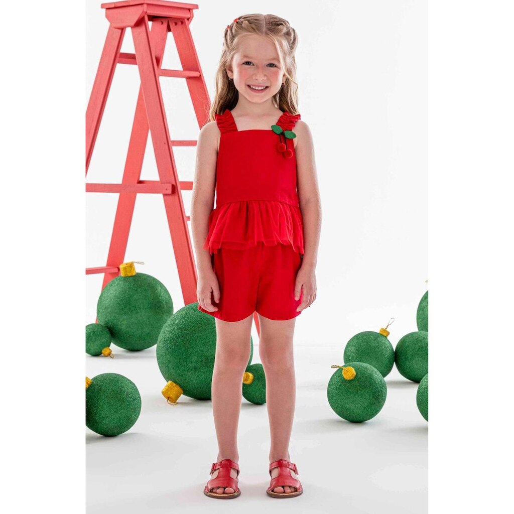 Conjunto Infantil Menina Blusa/Short Vermelho Mon Sucré