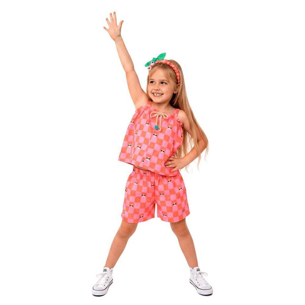 Conjunto Infantil Menina Bonequinhas Rosa e Vermelho Alphabeto