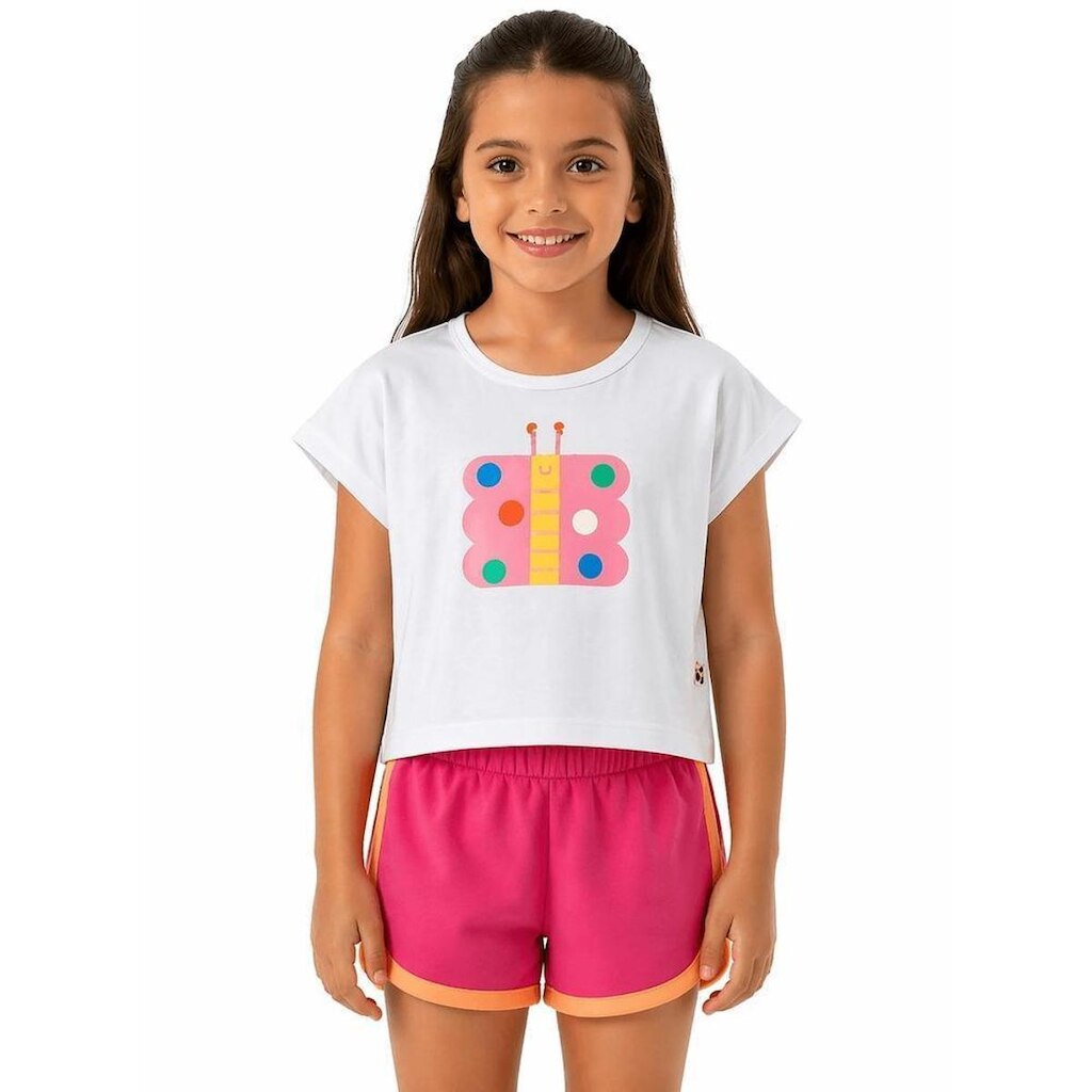 Conjunto Infantil Menina Borboleta Alphabeto Branco e Rosa