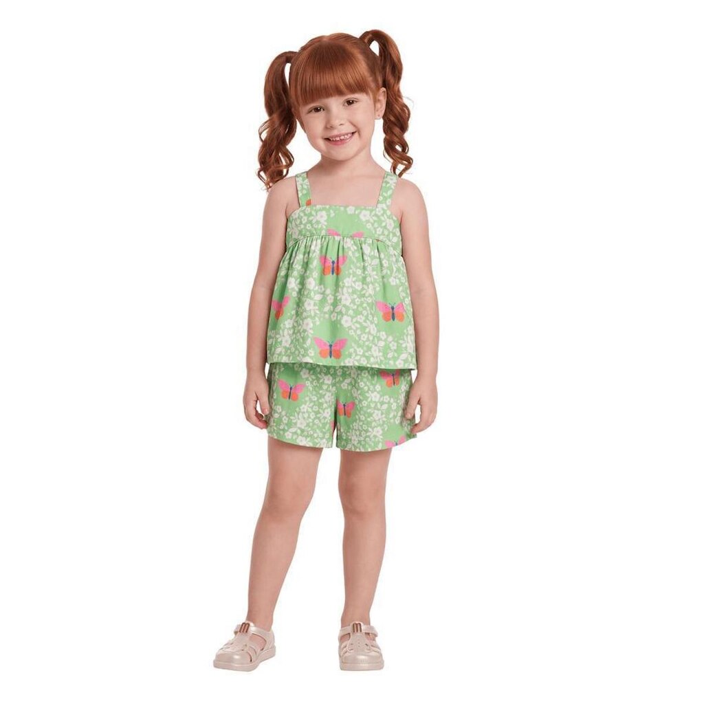 Conjunto Infantil Menina Borboleta e Flor Alphabeto Verde
