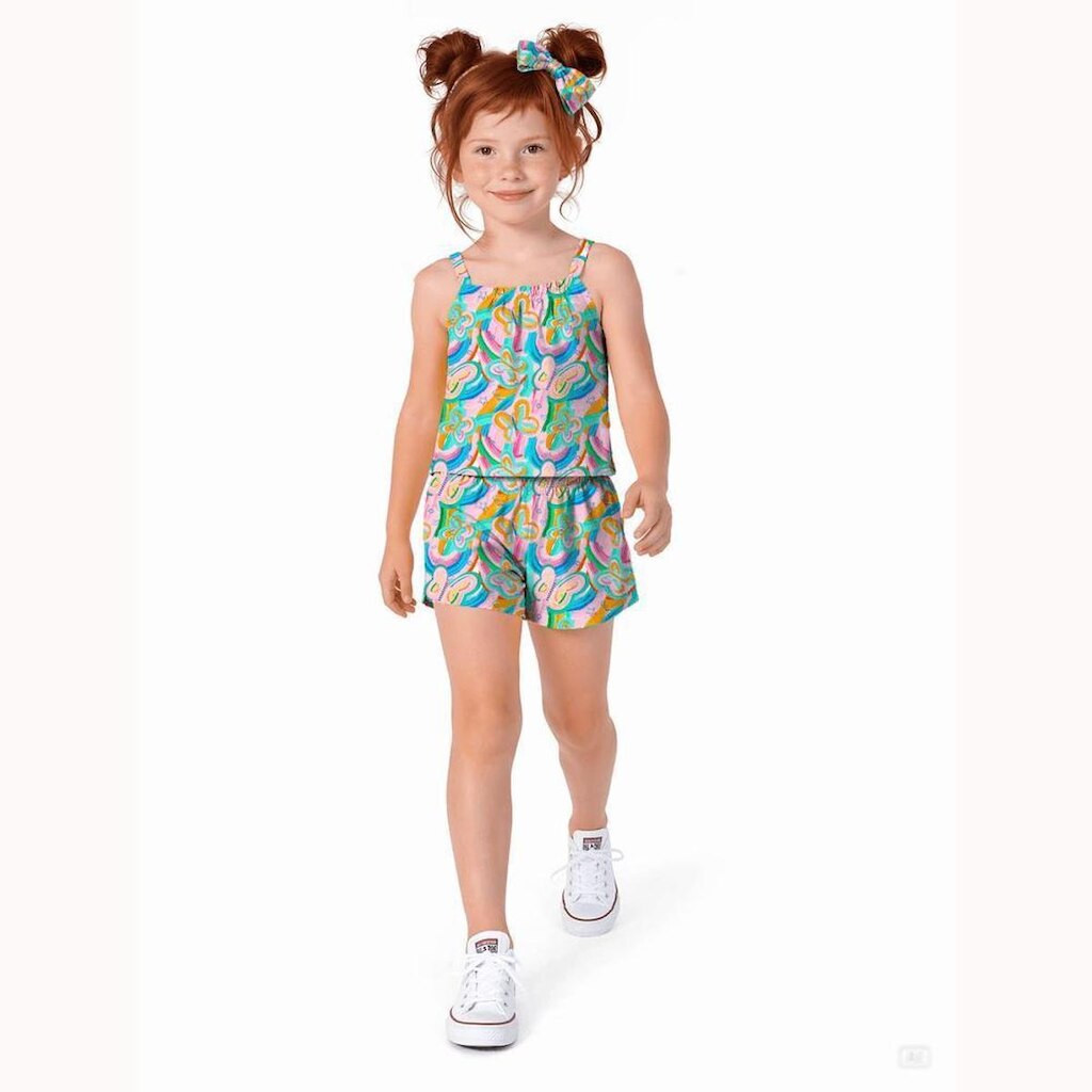 Conjunto Infantil Menina Borboletando Rosa e Verde Alphabeto