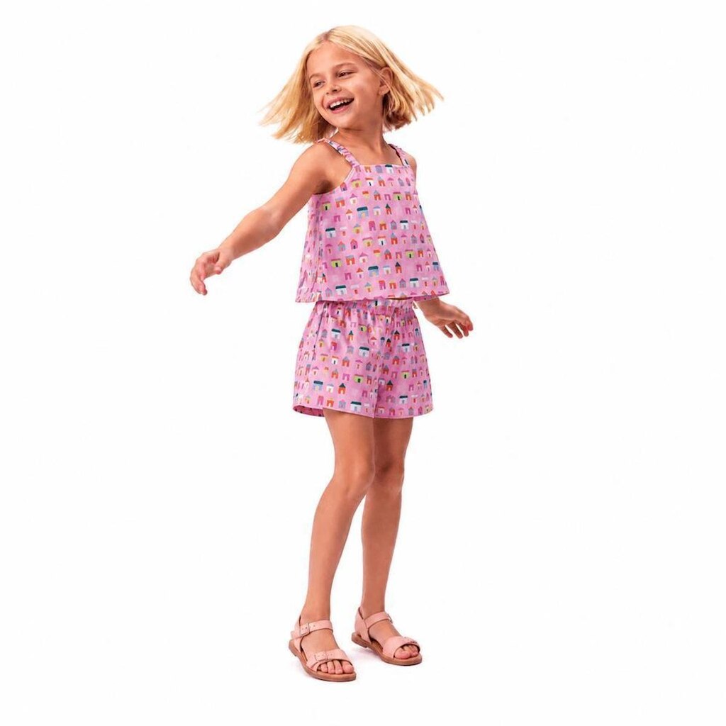 Conjunto Infantil Menina Casinhas Micro Rosa Alphabeto