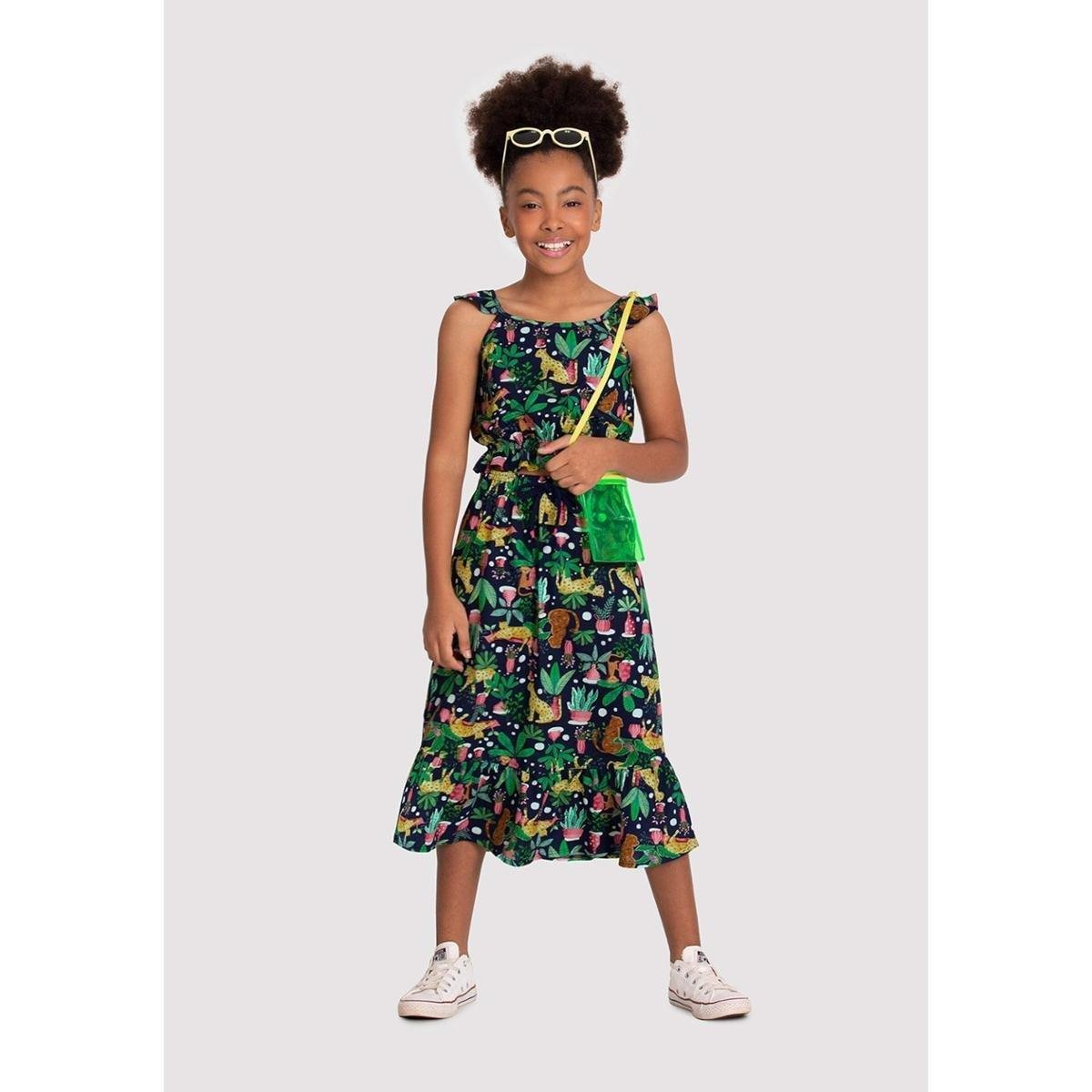 Conjunto Infantil Menina Estampado com Saia Midi Menor preço em Conjunto Infantil Menina Estampado com Saia Midi