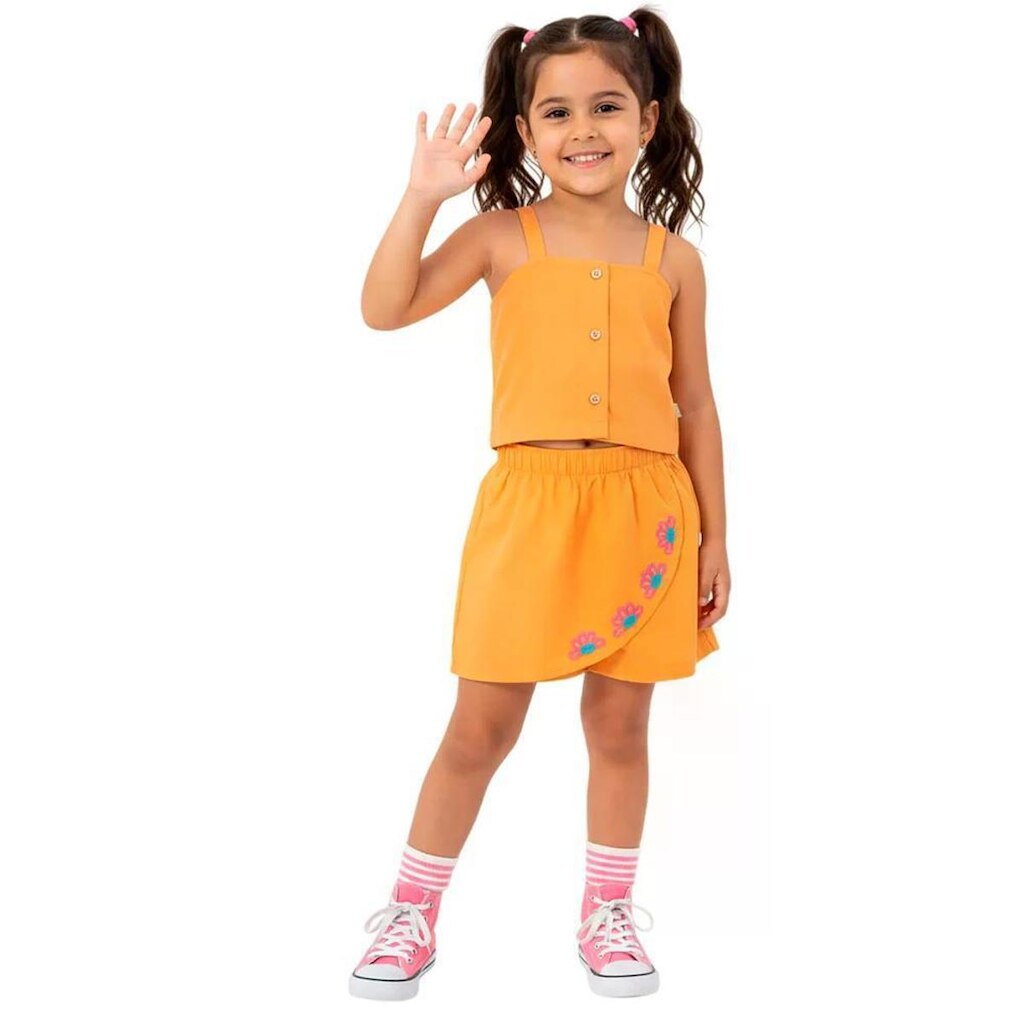 Conjunto Infantil Menina Flor de Borboleta Laranja Alphabeto