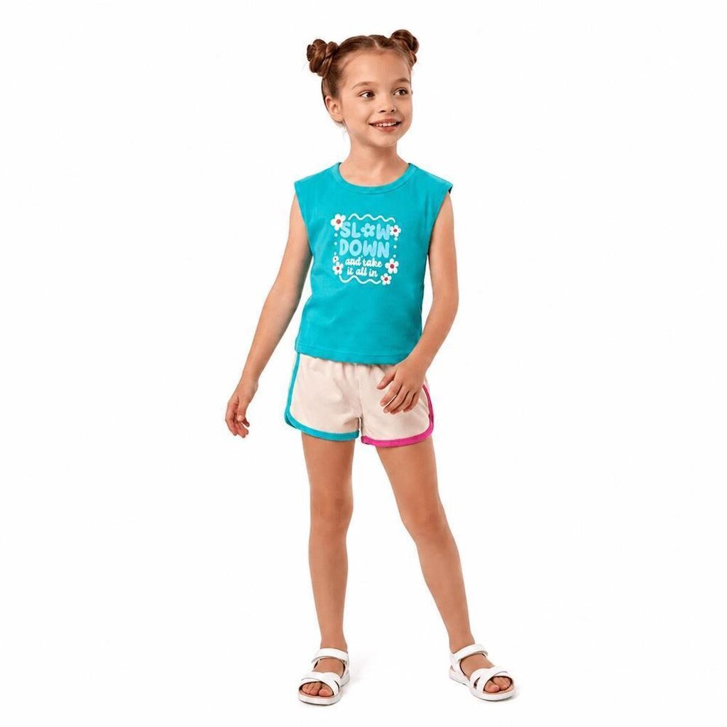 Conjunto Infantil Menina Flor e Ondinha Azul Alphabeto