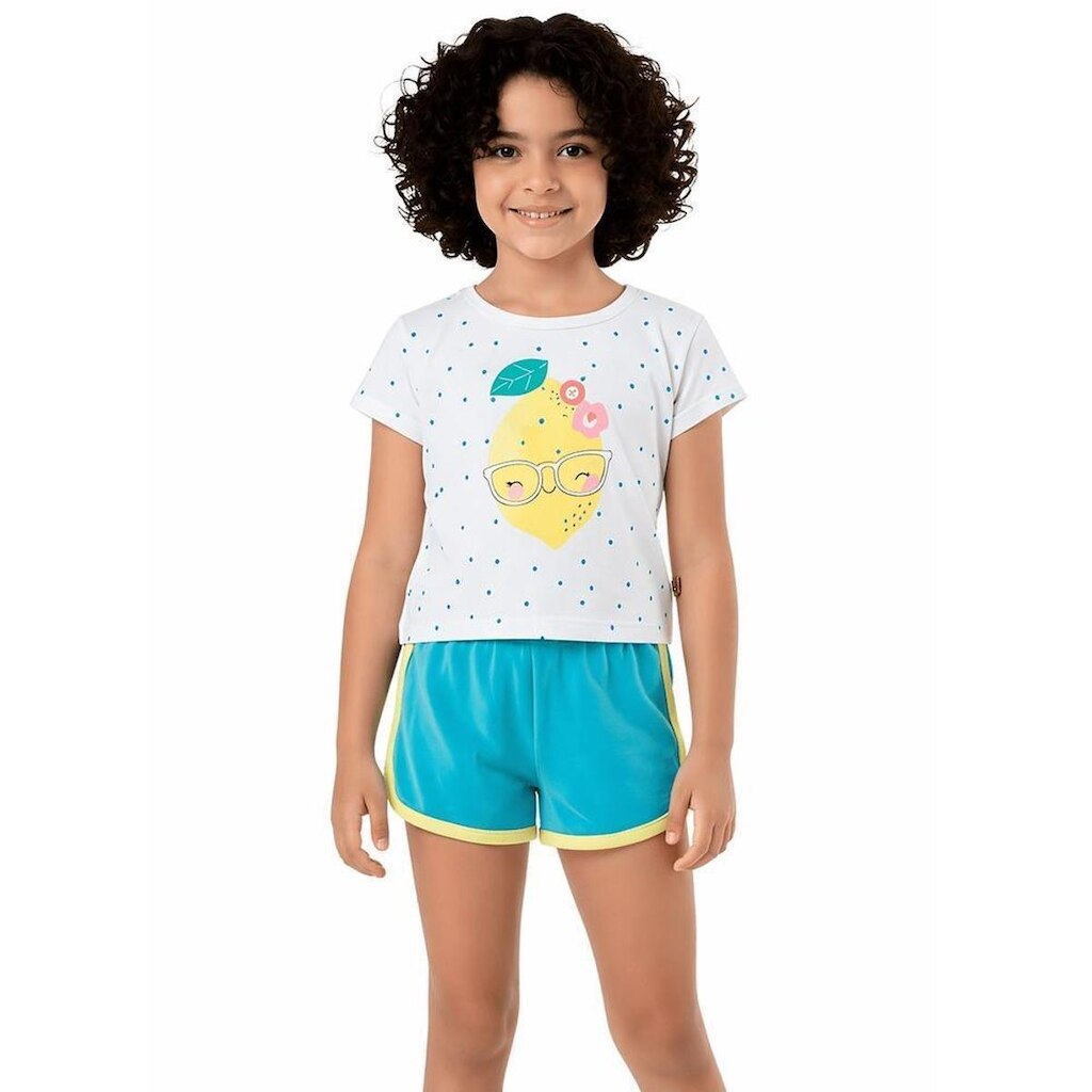 Conjunto Infantil Menina Limãozinho Alphabeto Branco e Azul