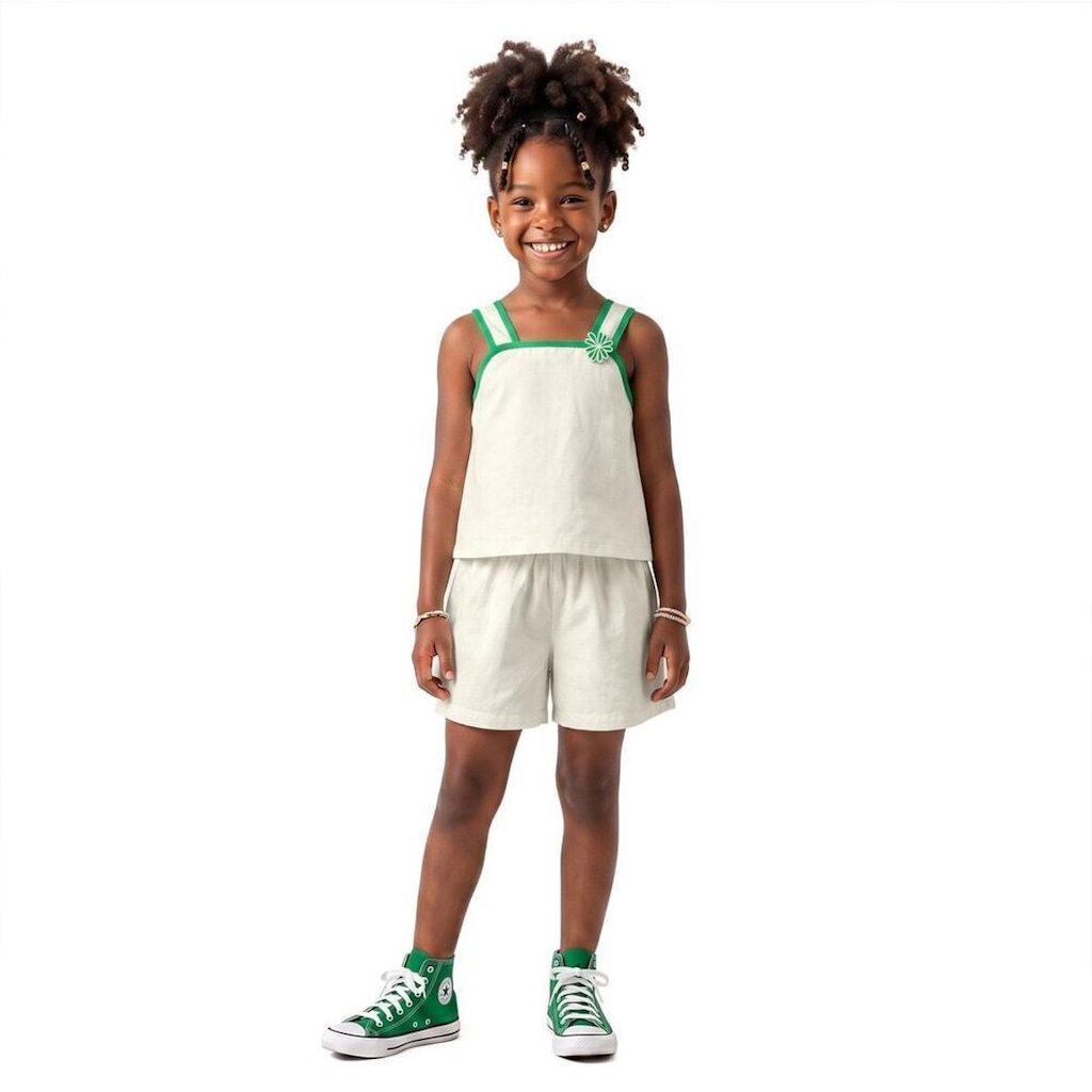 Conjunto Infantil Menina Liso Chique Alphabeto Off White
