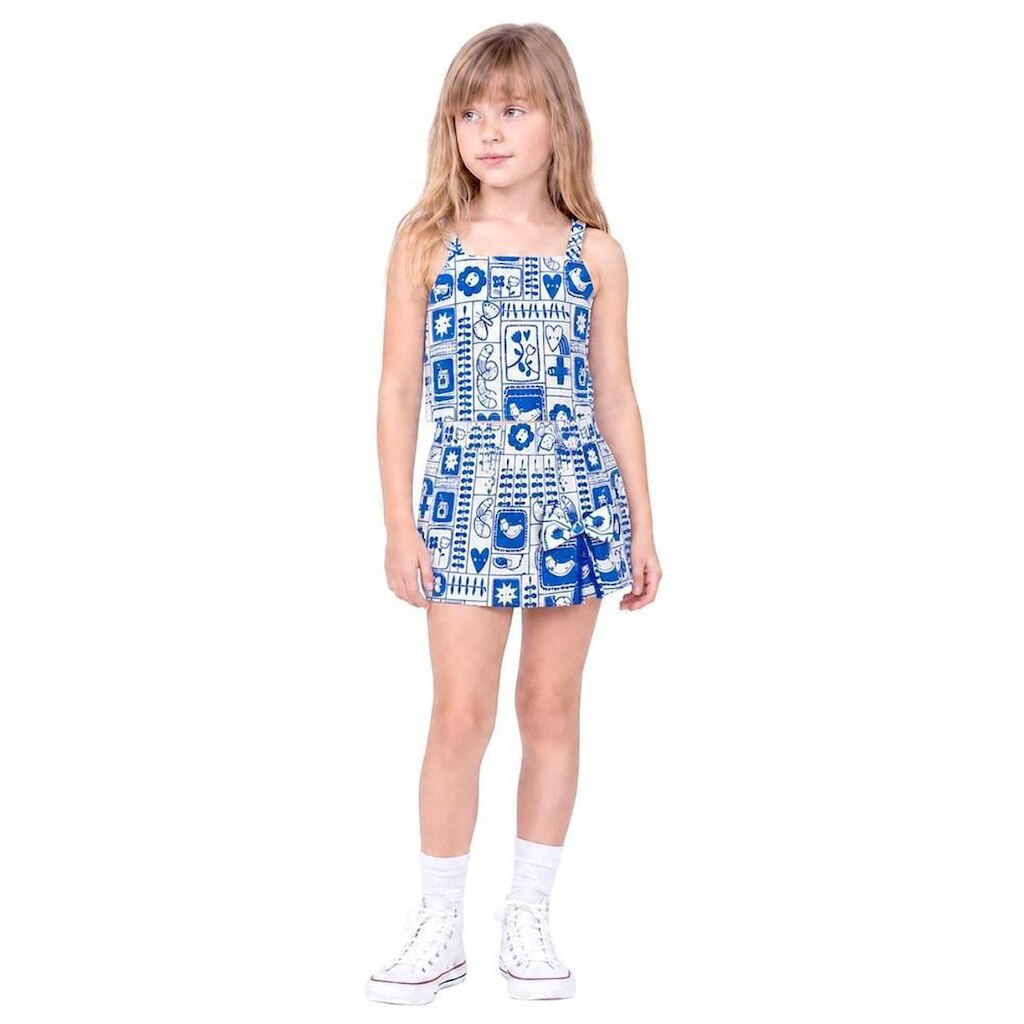 Conjunto Infantil Menina Meu Jardim Alphabeto Branco e Azul