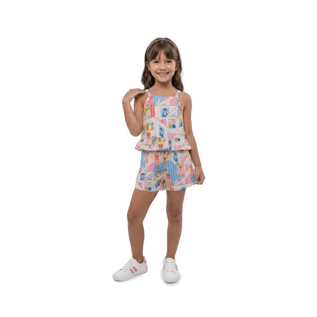 Conjunto Infantil Menina Miauseu Alphabeto Rosa Claro
