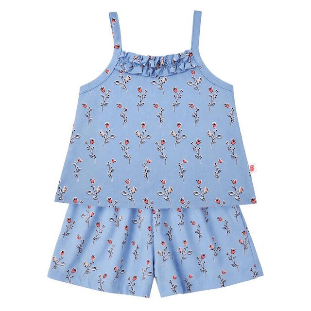 Conjunto Infantil Menina Micro Floral Alphabeto Azul