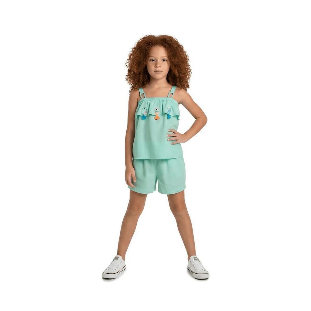 Conjunto Infantil Menina Mundo Encantado Alphabeto Turquesa