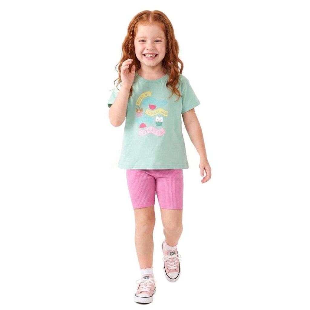 Conjunto Infantil Menina Para Brincar e Rolar Verde Alphabeto