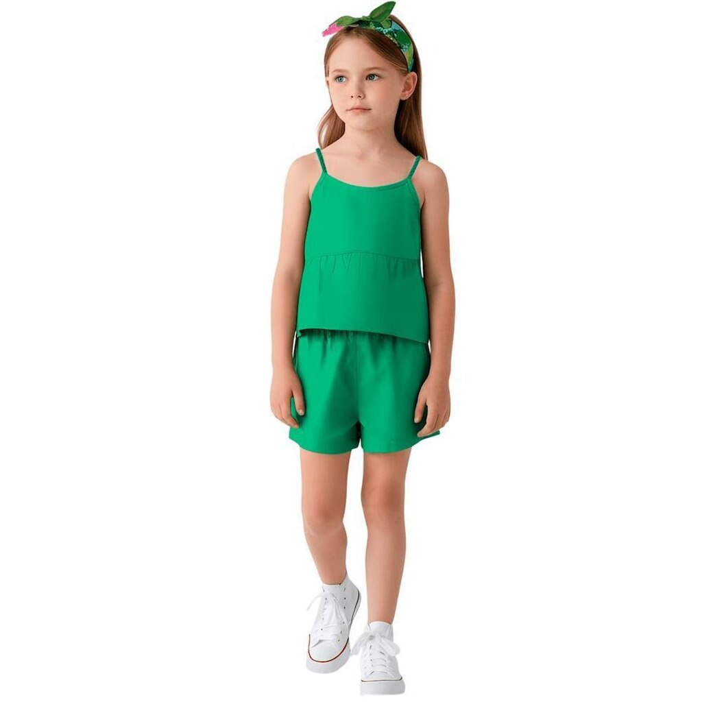 Conjunto Infantil Menina Pelo Céu Azul Verde Alphabeto