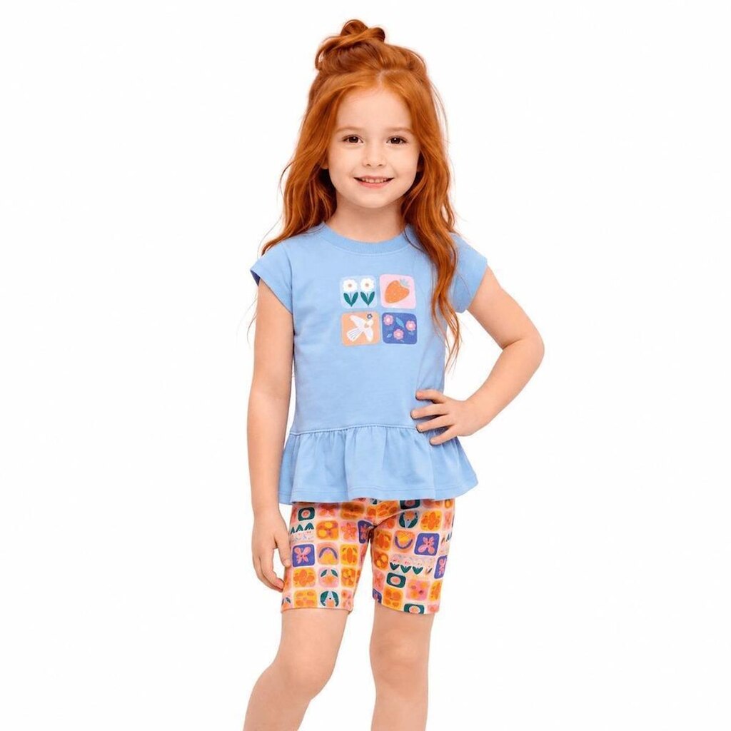 Conjunto Infantil Menina Quadradinhos Fun Azul Alphabeto