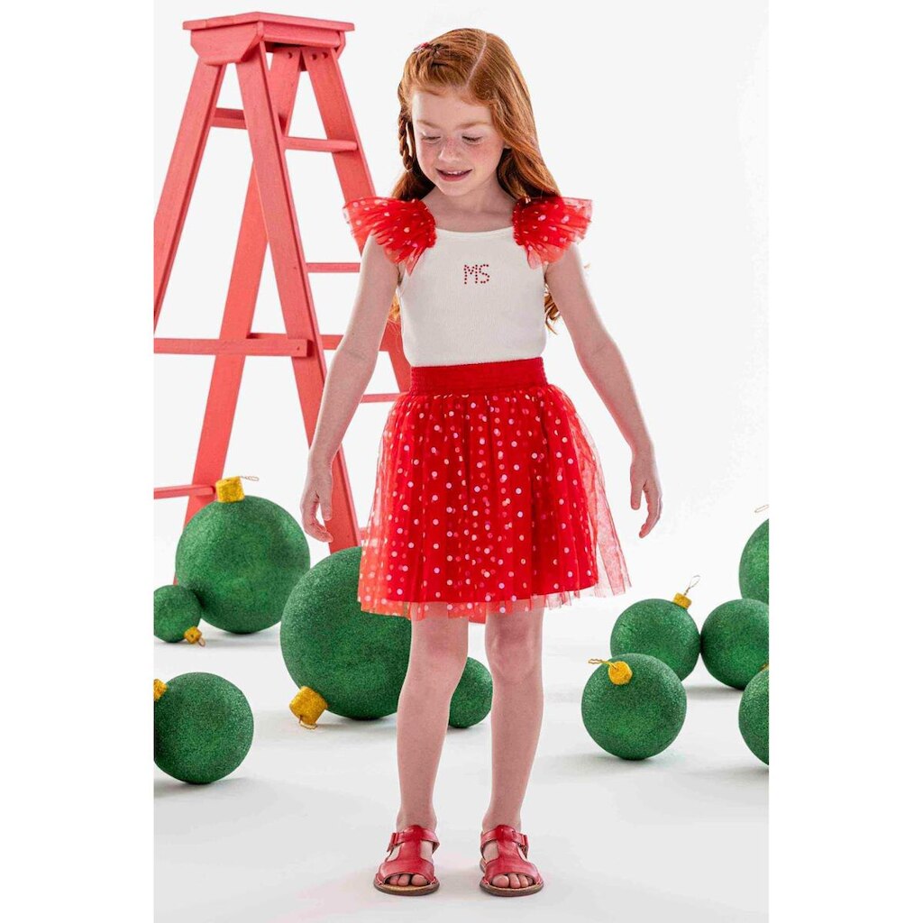 Conjunto Infantil Menina Regata/Saia Tule Vermelho Mon Sucré
