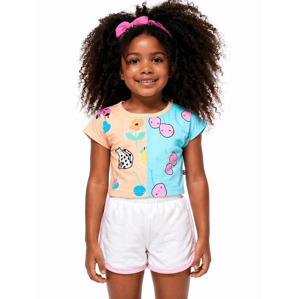 Conjunto Infantil Menina Saidinha de Praia Alphabeto Laranja