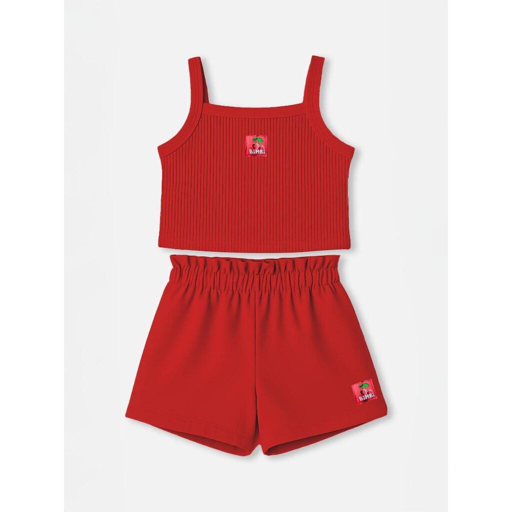 Conjunto Infantil Menina Shorts/Regata Vermelha Bimbi