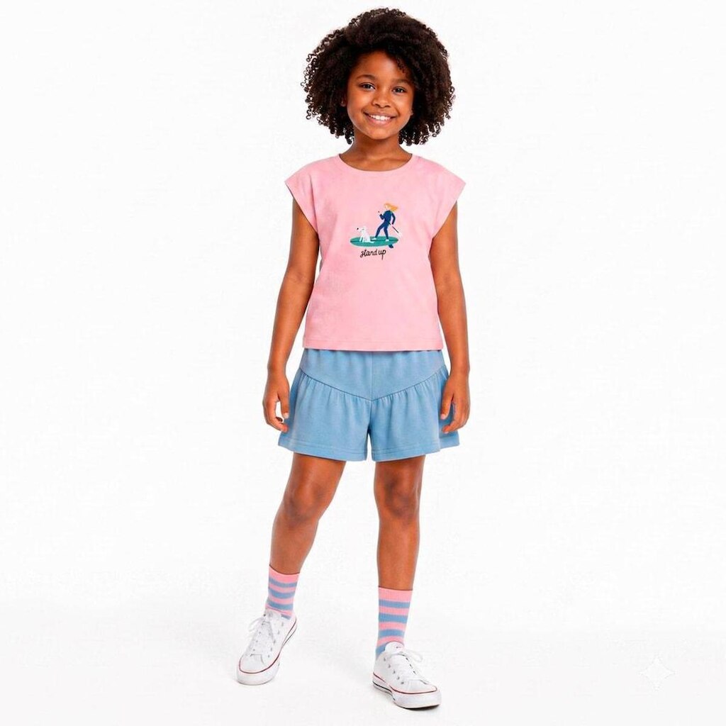 Conjunto Infantil Menina Surf das Flores Rosa Alphabeto