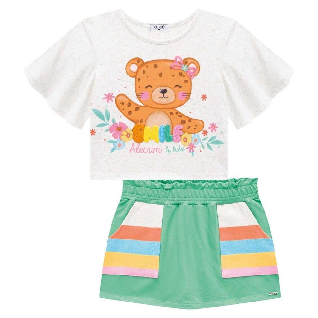 Conjunto Infantil Menina Verão Blusa  Cotton Linho E Short Saia Molevisco  6 a 14 - Kukiê