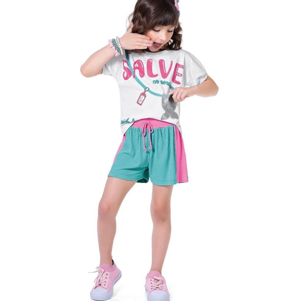 Conjunto Infantil Menina Verão Blusa e Short Sereia 2 Peças Tam 4 a 14 - Fakini