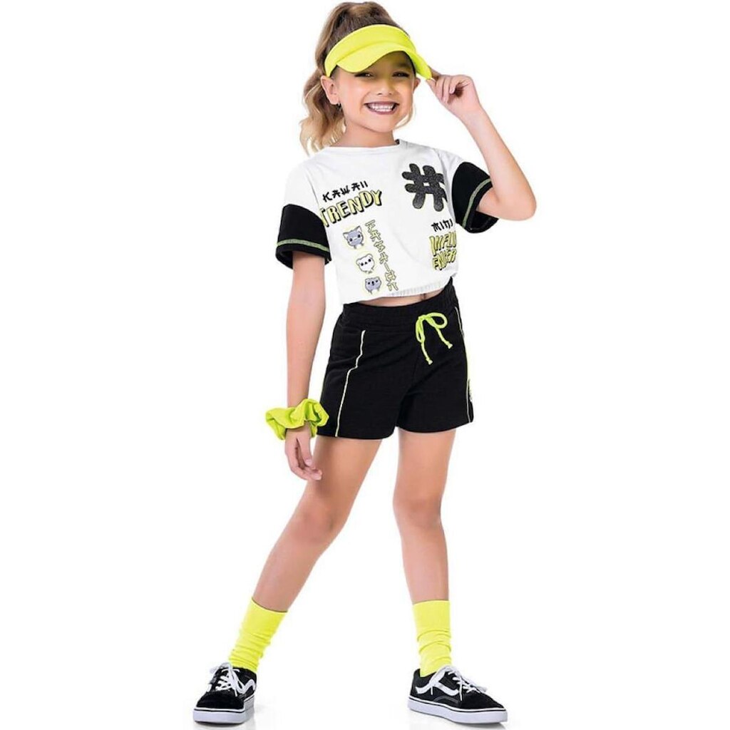Conjunto Infantil Menina Verão Cropped e Short 2 Peças Tam 4 a 10 - Fakini
