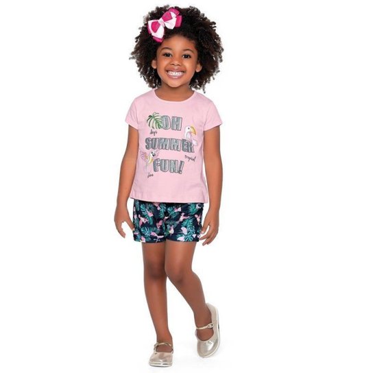 Conjunto Infantil Menina Verão, Flamingo, 2 Peças - Fakini forfun